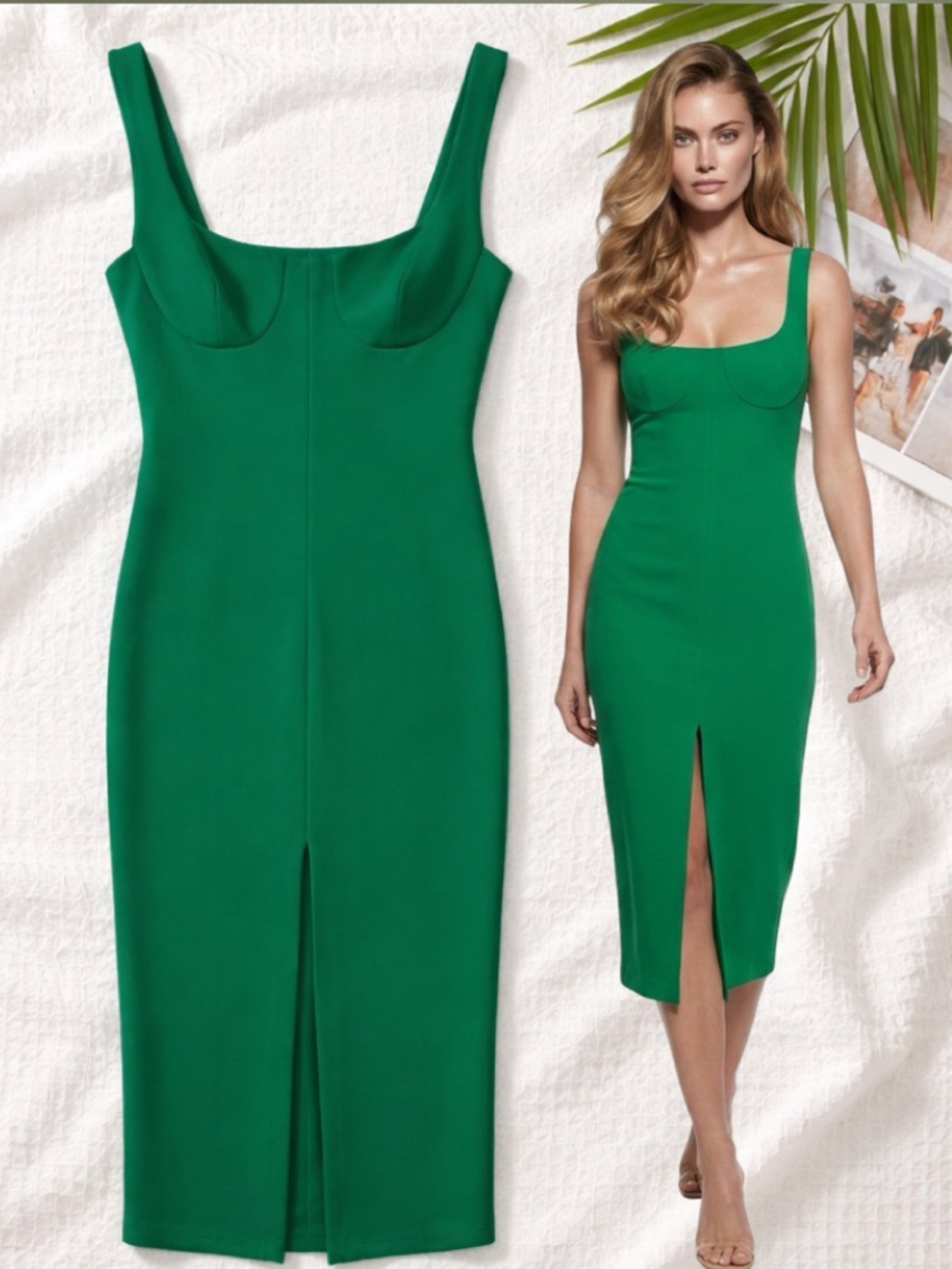 WAYF emerald green Bustier Front Slit sleeveless Midi fitted dress SIZE XS - SM